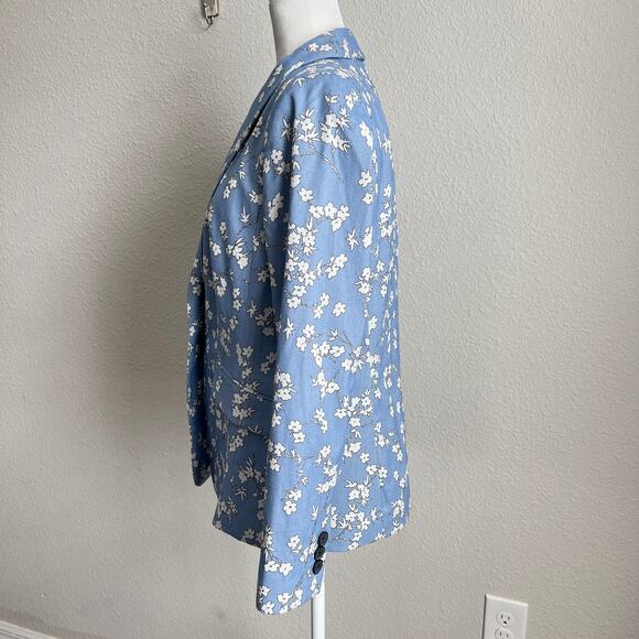 Talbots Blue Floral Single Button Blazer Jacket Women's 8 Business Formal Modest - Picture 3 of 7